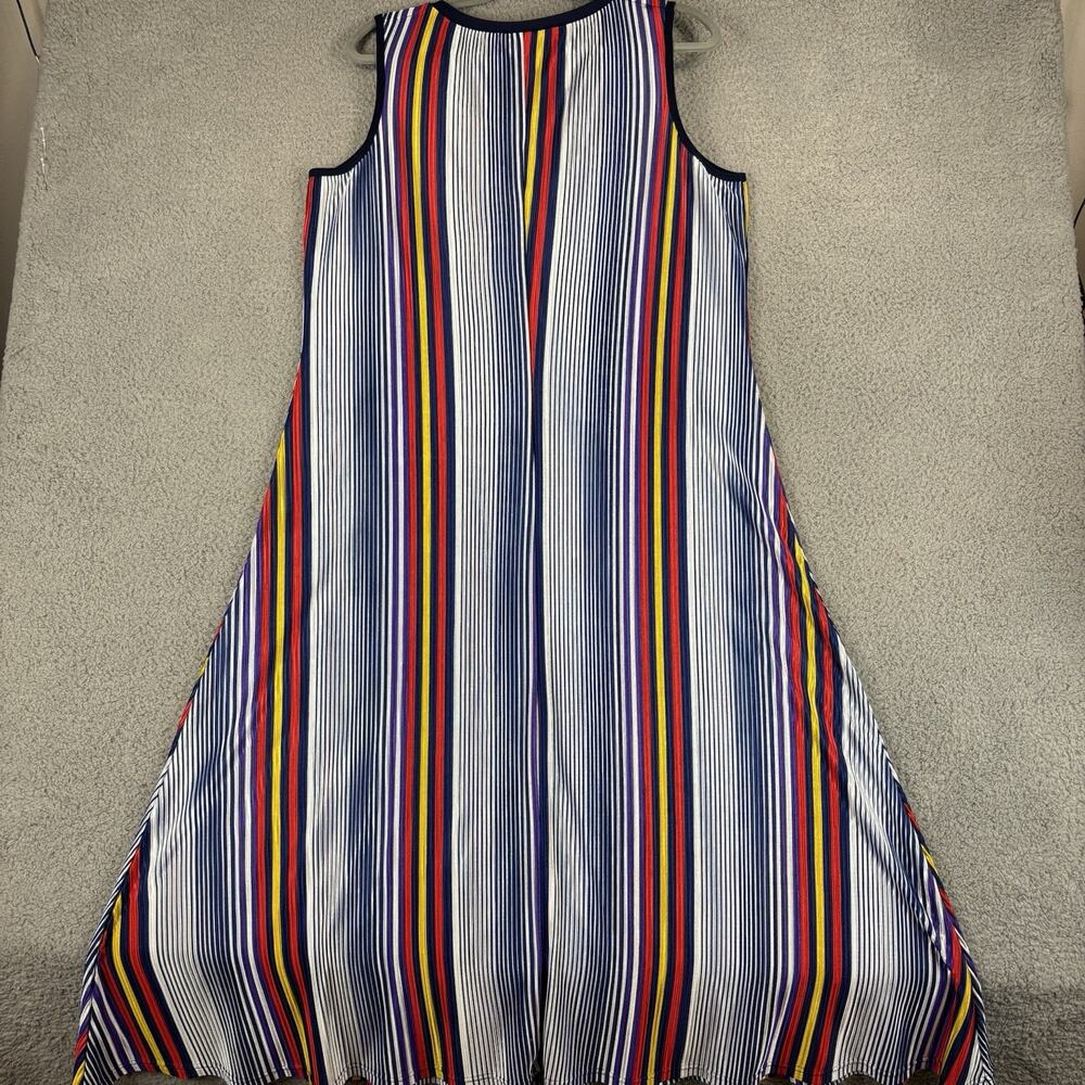 Attitudes by Renee Pleated Midi Dress Large Beachy Nautical Flowy Stretch Resort - Picture 8 of 10